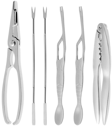 HEANUJJ Set 6 Pezzi di Utensili per Aragosta e Granchio in Acciaio Inox Custodia, Dotato di Pinze e Spacca Chele, per Pranzi di Mare