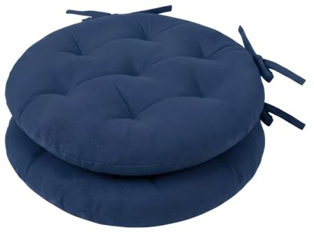 Harbour Housewares Round Seat Pads Pack of 2-40 x 40cm Thick Cushions with Ties, Indoor Outdoor Chair Seat Pads for Dining Chairs, Garden, Patio & Bistro Seating - Navy