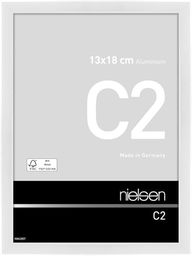 nielsen Aluminium Bilderrahmen C2, 13 x 18 cm, Weiß | Aluminium Fotorahmen im Hoch- & Querformat zum Auftstellen und Aufhängen Weiß glänzend Echtglas
