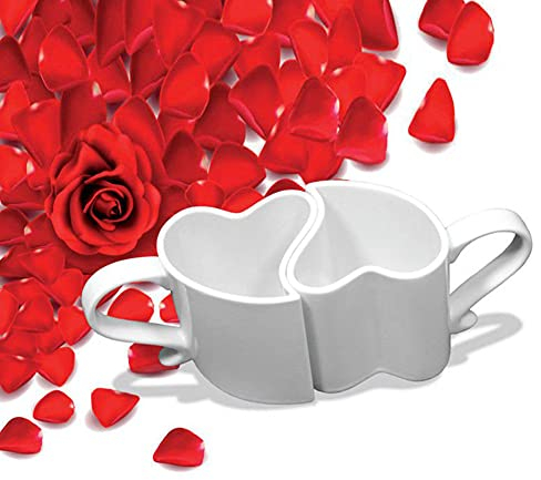 Duo de tasses romantiques en coeur s'emboîtent blanc