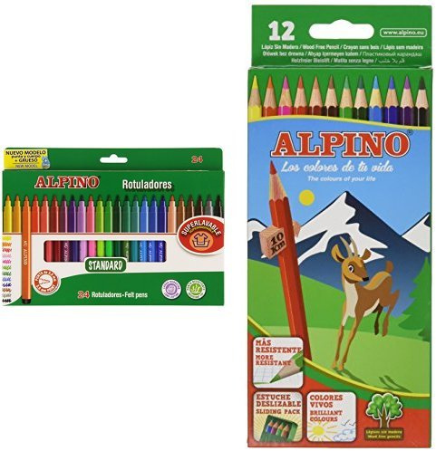 Alpino - Pack 24 unidades rotuladores de colores + 12 lapiceros de colores