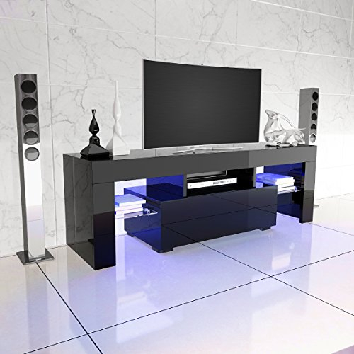 Anaelle Pandamoto LED Meuble TV en Verre sur Salle de Séjour, Salon et Chambre à Coucher etc, Taile: 130*35*45cm, Poids: 28kg, Noir