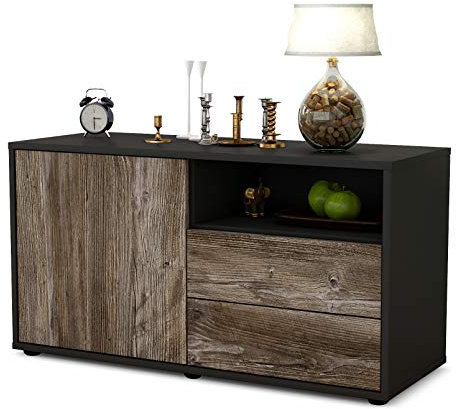 Stil.Zeit TV Schrank Lowboard Alessia, Korpus anthrazit matt, Front Holz Design Treibholz (92x49x35cm), Push to Open Technik & Leichtlaufschienen