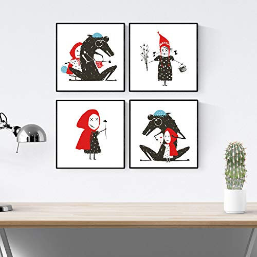 Nacnic Pack 4 blade Red Riding Hood. Posters with illustrations. 20x20
