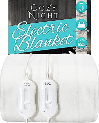 Cozy Night Electric Blanket Heated King Size Mattress Cover Underblanket, Dual Control with 3 Heat Settings, Machine Washable with Overheat Protection, W152 x L200cm