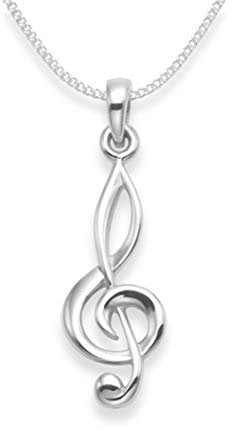Sterling Silver Treble Clef Necklace on 18 inch 45cm sterling Silver chain - SIZE: 24mm. Gift Boxed 8115/18