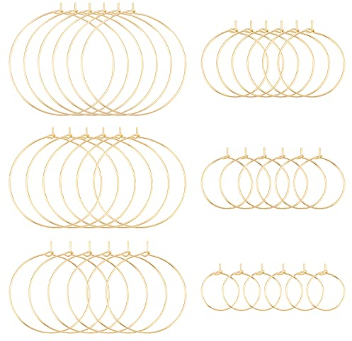 UNICRAFTALE 60pcs 6 Größen 15.5/20/25/30/35/40mm Golden Weinglas Charms Ringe Weinglas Anhänger 304 Edelstahl Creolen Rohling Schmuckherstellung Glasmarkierer 18 Karat vergoldet DIY Ohrring Basteln