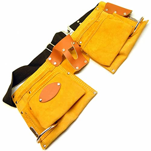 Dapetz ® Double Pouch Tool Belt 10 Pocket Small Pocket Tool Bag with Adjustable Nylon Belt Suede Leathe Professional Waist Work Pouch for Electricians Carpenter