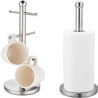 Royal Cuisine Accents Kitchen Roll Holder and Mug Tree Set,15 x15 x35 cm Silver