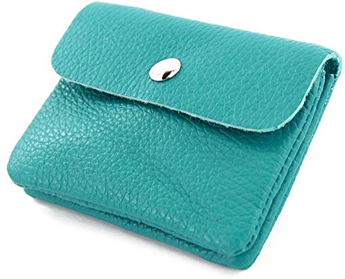 modamoda de P09 Damen Münzgeldbörse Geldbörse Portemonnaie Klein Leder Made in Italy P09, Farbe:Türkisblau