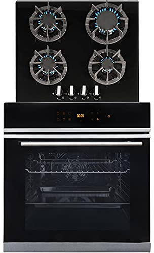 SIA BISO6SS Premium 60cm Black 10 Function Built-in Single Electric True Fan Oven & R7 4 Burner Black Gas On Glass Hob With FFD & LPG Kit