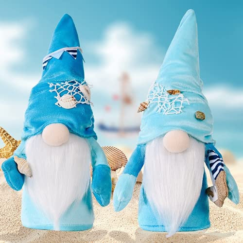 Shinsuke 2 Piezas decoración del océano día Gnomo Verano Vacaciones Decoraciones, muñeca de Peluche de Verano de la Playa de Elfos Decoraciones, muñeca Azul Hecho a Mano por Regalo para el hogar