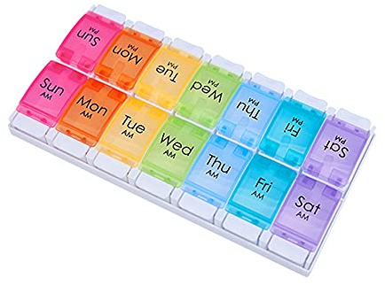 Pill Box Organiser 7 Day Medicine Storage Box Holder Travel Weekly Pill Box (Rainbow)