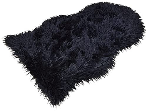 matches21 Flauschig weiches Kunstfell Dekofell hochwertiges Schaffell-Imitat gemütlicher Fellteppich Teppich langflorig Fellimitat 90x60 Farbe schwarz