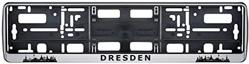 aina Auto Kennzeichenhalter Dresden Skyline in der Farbe Silber/Schwarz Nummernschildhalterung Auto, Nummernschildhalter Fanartikel 2 Stück