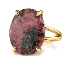 ANEMONE JEWELRY 14K Gold Rhodonite Ring - Glamouröser Doppelband-Goldring für Jede Gelegenheit - Hergestellt von Erfahrenen Juwelieren und Kunsthandwerkern - Handgefertigt