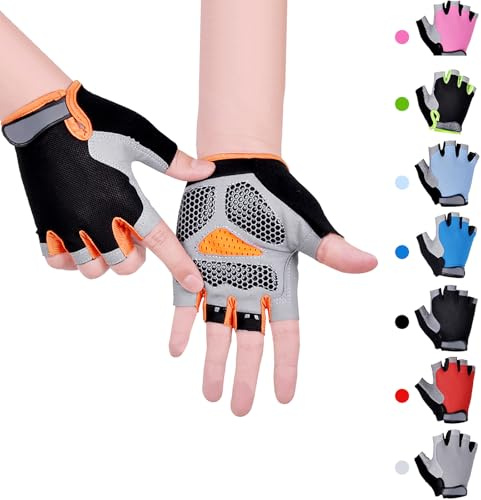 CubePlug Kids Boy Girl Cycling Climing Half Finger Gloves GEL Padded BMX Bike Fingerless [SPI] (S, Orange)