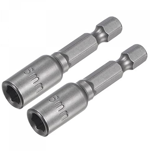 sourcing map Quick-Change Nut Driver Bit, 1/4 Hex Shank 6mm Magnetic Nut Setter Drill Bits, 1.89 Length, Metric 2 Pcs