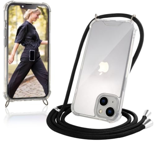 JProtect für iPhone 13 Hülle mit Band – Handyhülle zum Umhängen mit Band in Schwarz – Handykette iPhone 13 Kordel Hülle mit Kette/Schnur – Schützendes Case