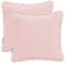 AmeliaHome 2 taies d'oreiller avec Pompons surpiqûre ultrasonique des Deux côtés 45 x 45 cm Meadore Rose poudré