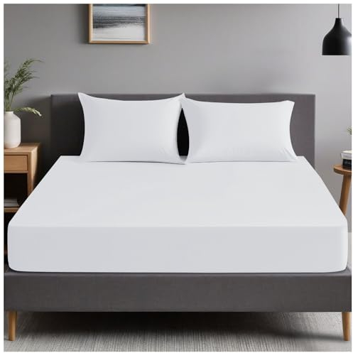 GC GAVENO CAVAILIA | Extra Deep 10(25cm) - Non Iron Percale Pollycotton Fitted Sheets (152 x 203 Cm) - King | White