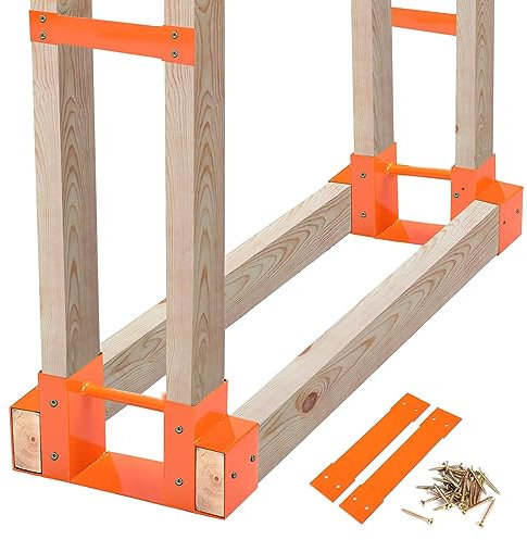 MOFEEZ Kit de soporte de 2 x 4 para leña al aire libre, soporte de almacenamiento de madera para chimenea, ajustable a cualquier longitud, naranja, dos bases