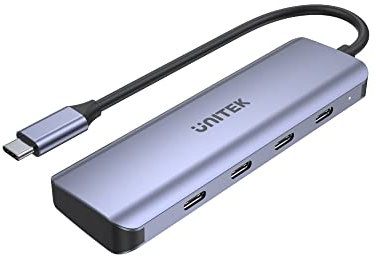 UNITEK Aluminium Hub 4-in-1 USB 3.2 Gen1 Datenübertragung 5Gbps Integriertes Kabel 15 cm mit USB-C Stecker 4 USB-C Ports Plug and Play Farbe Space Grau Empfohlen für Ultrabooks