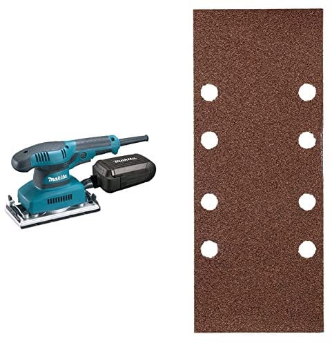 Makita BO3711 Schwingschleifer 93 x 228 mm & kwb 30 Stück Schleifpapier Professional (93 x 230 mm, gelocht Typ-B, Körnung 40/80/120/180, für Holz, Metall & Farbe, Aluminiumoxyd-Bestreuung)