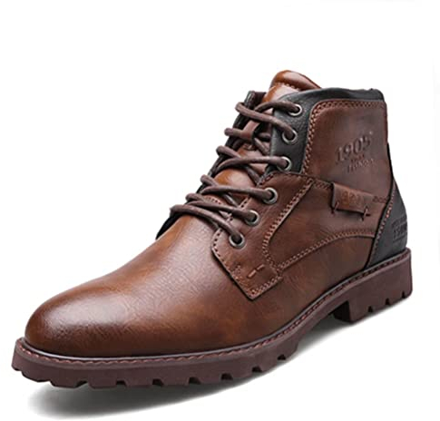 SWZEC Stivali da Motociclista Uomo Classici Impermeabili Stivali Stringati Vintage Combat Stivaletti Chukka Invernali Antiscivolo Comode Trekking Esterno Biker Boots Marrone 43
