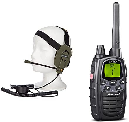 Midland Bow-M Evo Tactical Military, Braun, Grün & G7 Pro Single PMR + LPD Funkgerät, 16 Kanäle, Dual Band, C1090.14, inkl. Steckerladegerät, 4 Akkus (1800mAh), Gürtelclip Schwarz