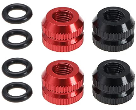 4PCS Bike Vacuum Tire Presta Valve Nut with Sealing Ring Bicyle Inner Tube Valve Locking Nuts for Mountain Road Bike Aluminum Alloy 2 Black & 2 Red