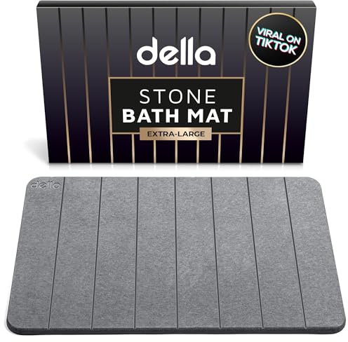 Della Premium Stone Bath Mat - Super Absorbent Diatomaceous Earth Shower Mat - Quick Drying Bathstone for Bathroom Floor - Modern Diatomite Bathmat (Extra-Large Charcoal Grey)