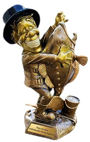 eberin · Angeln Pokal · Angler Trophäe · große Angel Figur · Angler mit Fisch altgold mit schwarz · Angelverein Ehrenpreis · Angler Pokal mit Wunschtext · Größe 29 cm