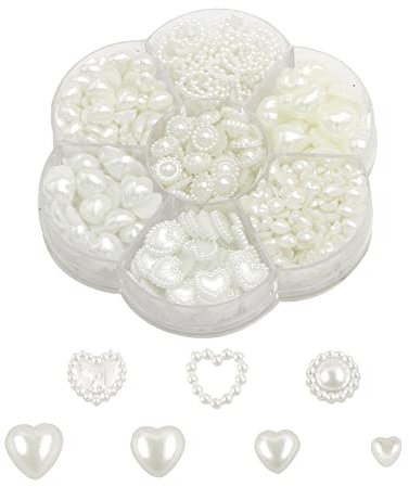 Pearl Nail Charms, 460 Pcs White Pearls Nail Art Charms Round Love Heart 3D Nail Art Decorations Nail Pearls Beads for Nail Art Design DIY Crafts
