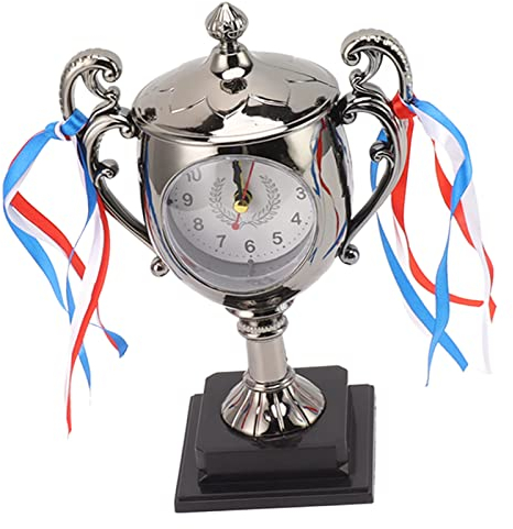 Miokycl Retro-Uhr, Lebensechte Trophy-Modell, Dekorativer Kleiner Desktop-Wecker für Schlafsaal, Schlafzimmer, Wohnzimmer (Dunkles Gold)