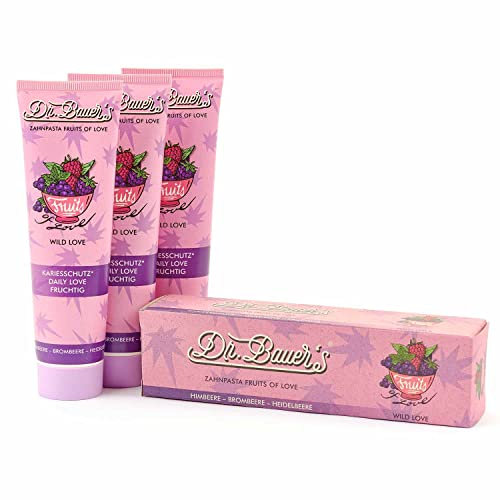 Dr. Bauer's Fruits of Love WILD LOVE Zahnpasta, Zahncreme in nachhaltige 90ml Tube und Verpackung, mit tollen Geschmacksrichtungen, 3er Pack (3x 90ml)