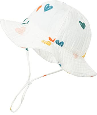 Nishine Bebé Sombrero de Sol para bebé, protección Solar, Sombrero de Pescador para niñas (Corazón de Colores)