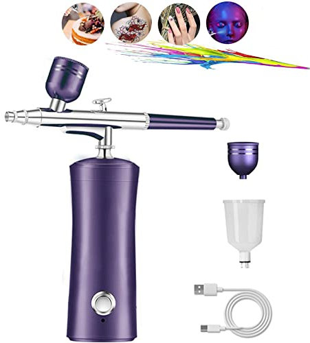 Juego de Aerógrafo con Compresor, Kit de Aerógrafo inalámbrico portátil y Juego de Aerógrafo de Mano Recargable, para Maquillaje, Decoración de Pasteles, Arte de Uñas, Maquillaje