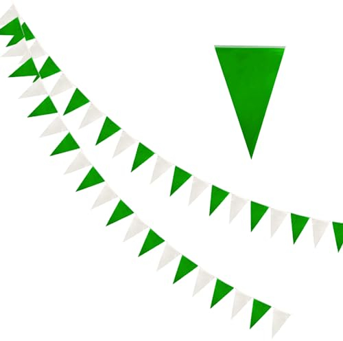 Wimpelkette Outdoor 2 Stück, Wimpel Girlande Draußen 8M,Wetterfest Stoff Grün Weiß, Aufhängen Wimpelketten für Outdoor Geburtstag Party Hochzeit Festival Dekoration(Kunststoff)