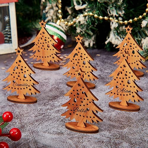 Faccito 6 Pieces Christmas Place Name Settings Freestanding Wooden Christmas Table Place Cards Settings Xmas Table Decorations Guest Names Table Centerpieces for Xmas Dinner Party Decor (Tree)