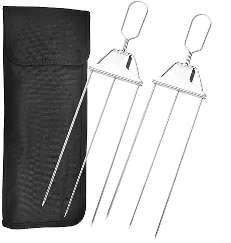 Emiif 430 Stainless Steel Triple Barbecue Fork, 3-Prong Skewer 3 Way BBQ Grilling Skewers-2 Forks + Oxford cloth bag