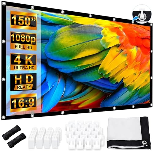 Schermo per Proiettore 150 Pollici, LEORFI Telo Proiettore Portatile 16:9 4K Full HD, Anti Rughe Pieghevole, 336x190 cm Schermo Doppia Faccia, Schermo di Proiezione per Esterni per Home theater