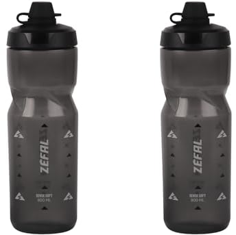ZEFAL Pack Sense Soft 80 No-Mud - Lot de Deux Bidons Velo et VTT - Gourde Sport Souple et Inodore - Bidon Eau Sans BPA - Tetine Silicone - Noir Fumé, 2 x 800 ML