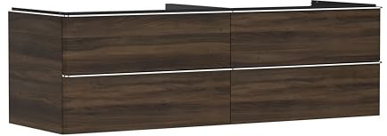 hansgrohe Xelu Q Waschtischunterschrank, 1560x550, 4 Schubkästen, für Konsolen mit Aufsatzwaschtisch, ohne Siphonausschnitt 5409, Farbe: Möbel Nussbaum Dunkel/Griff Chrom
