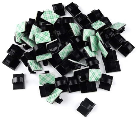 50 PCS Cable Clips, Outdoor Light Wire Clips Self Adhesive Cable Tidy Hooks Cord Organiser Holder for Cable Management, Black Self Adhesive Cable Clips, Wire Management Holder for Car Office Home Desk