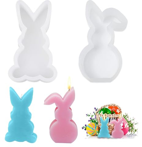 2 Stück, Epoxidharz Silikonformen Gießformen, Kerzenformen Zum Gießen, Kerzen Selber Machen Set, Premium Silikonform Hase, für Ostern Weihnachten Diy Aromatherapie Kerzen Seife Handwerk Ornamente