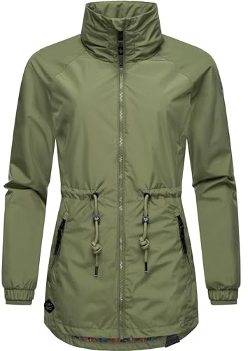 Ragwear leichte Damen Übergangsjacke kurz Outdoorjacke wasserdicht und atmungsaktiv mit Taillenzugband und Stehkragen Tacy YOUMODO Olive Gr. M
