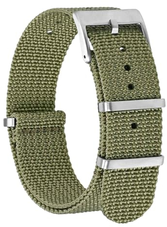 BISONSTRAP Nylon Uhrenarmband für Herren, Einteilige Militär Armband, 18mm, Armeegrün (Silberne Schnalle)