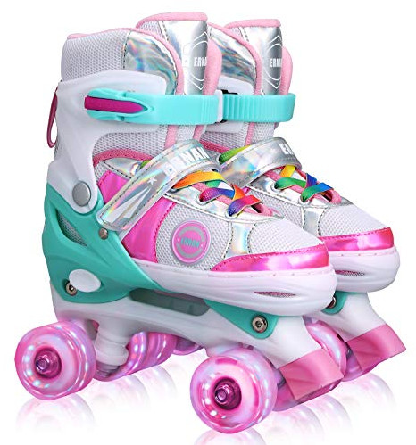 Rollschuhe Kinder Rollschuhe für Mädchen, Einstellbare Schlittschuhe mit Allen leuchtenden Rädern des Glanzspaßes für Kinder Alter 3-8 oder 6-12 Jahre alte Mädchen (M (EU32-36))
