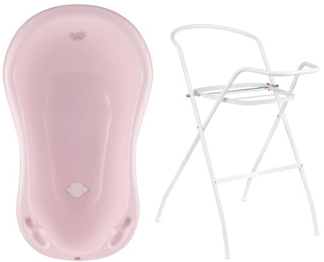 Hylat Baby Babybadewanne mit Gestell - TÜV Rheinland zertifiziert, stabil und bequem, ideal für sicheres Baden in den ersten 12 Monaten - Rosa